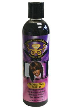 Bottle of 'Protective Shield' hair product with a purple label on a white background